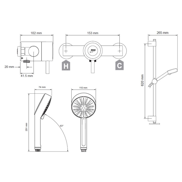 Mira Element Exposed Thermostatic Mixer Shower