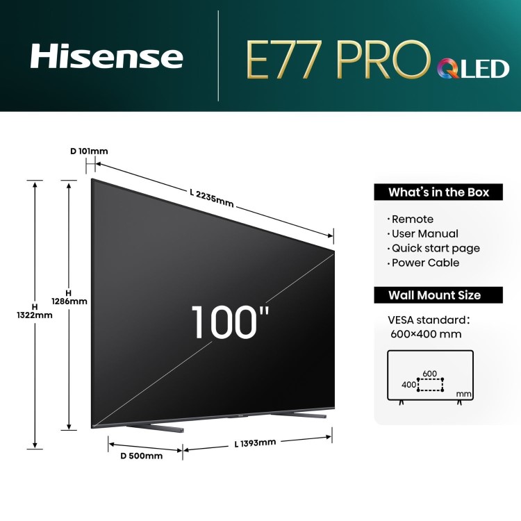 Hisense E7N PRO 100 inch 4K Ultra HD QLED Smart TV