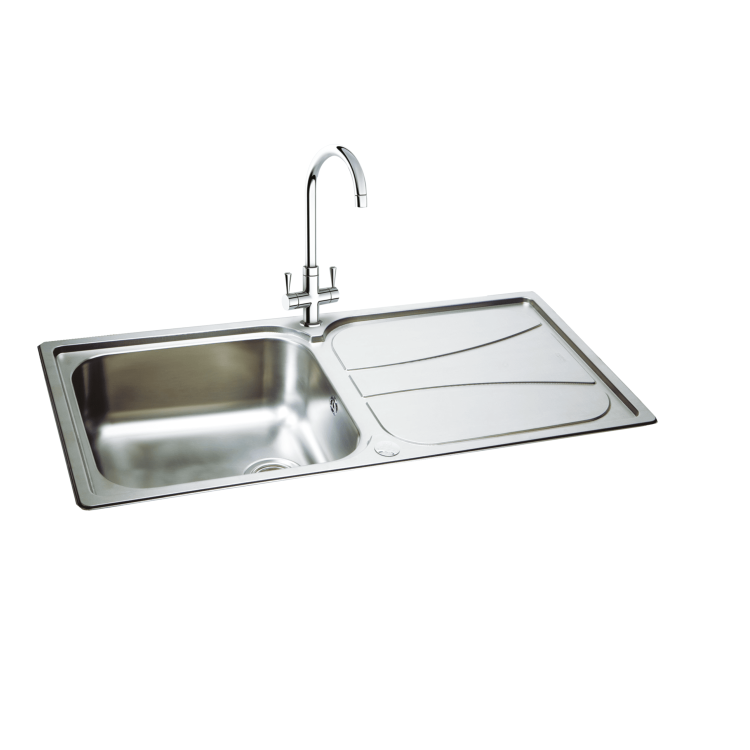 Carron Phoenix Zeta 100 Single Bowl Chrome Stainless Steel Kitchen Sink- Reversible Drainer