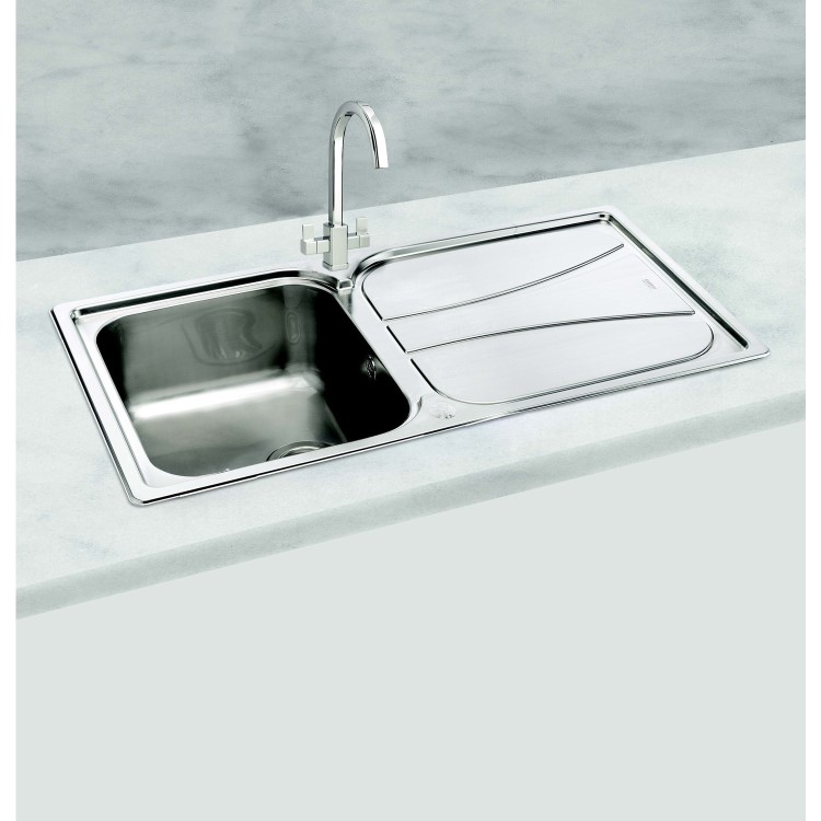 Carron Phoenix Zeta 100 Single Bowl Chrome Stainless Steel Kitchen Sink- Reversible Drainer