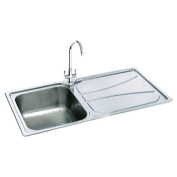 Carron Phoenix Zeta 90 Single Bowl Chrome Stainless Steel Kitchen Sink- Reversible Drainer