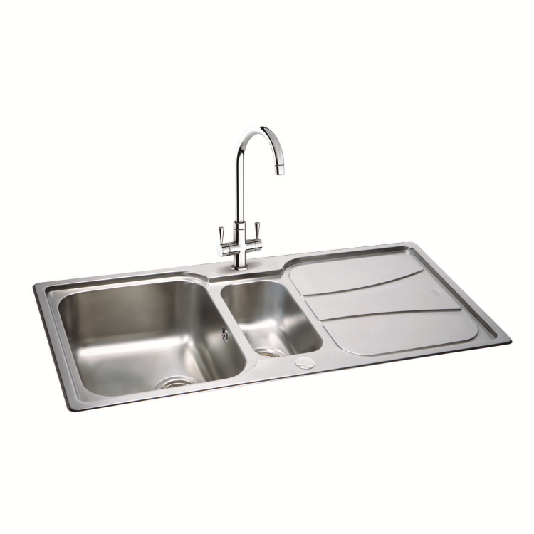 Carron Phoenix Zeta 150 1.5 Bowl Chrome Stainless Steel Kitchen Sink- Reversible Drainer