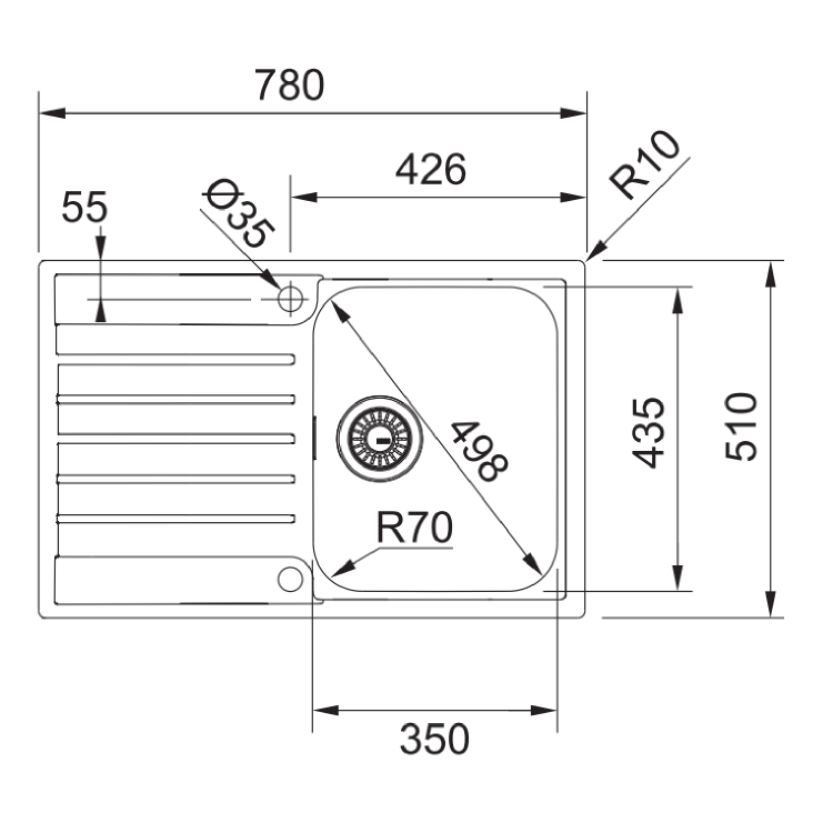 Single Bowl Inset Chrome Stainless Steel Kitchen Sink - Franke Argos 611-78