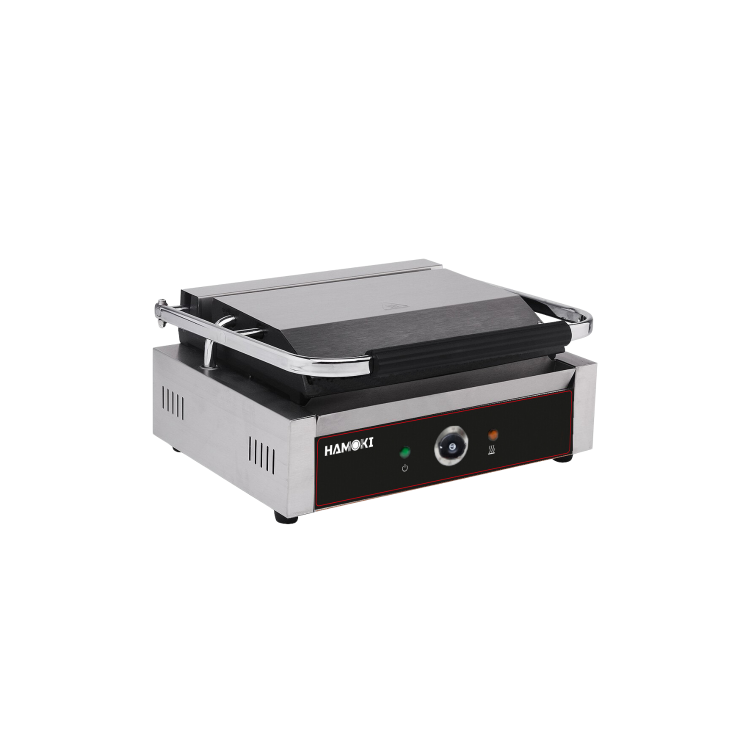 Hamoki PG-MB Single Large Bistro Contact Grill Smooth Flat Top and Bottom Plates. 13 amp Plug In Panini Grill