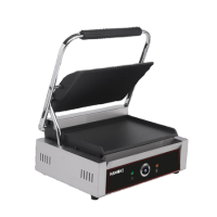 Hamoki PG-MC Single Large Bistro Contact Grill Ribbed Top & Flat Bottom Plate. 13 amp Plug In Panini Grill