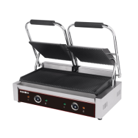 Hamoki PG-25A Twin Contact Grill Ribbed Top and Bottom Plates. 2 x 13 amp Plug In Panini Grill