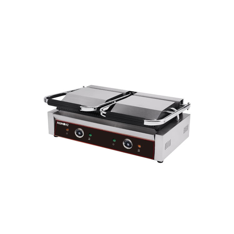 Hamoki PG-25A Twin Contact Grill Ribbed Top and Bottom Plates. 2 x 13 amp Plug In Panini Grill