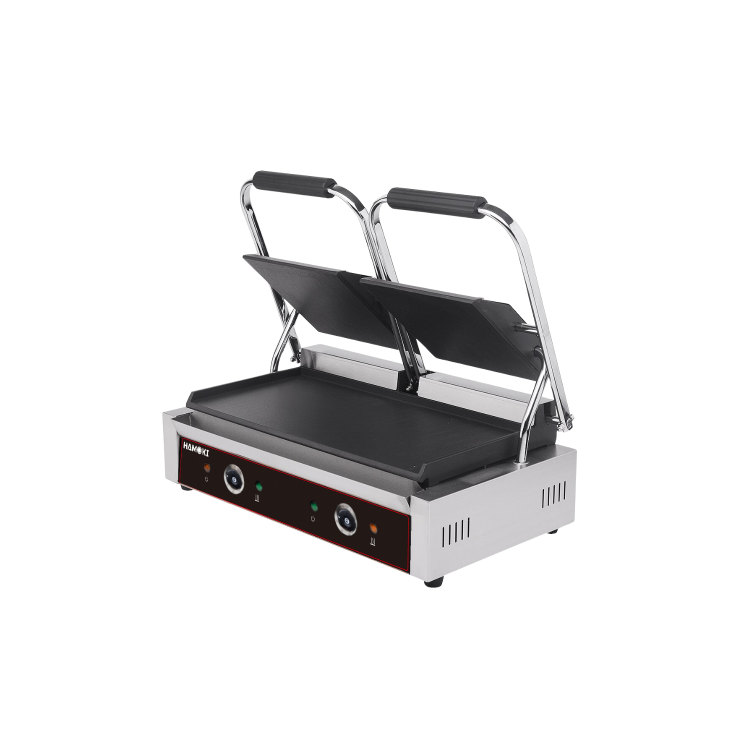 Hamoki PG-25F Twin Contact Grill. Flat Top and Bottom Plates. 2 x 13 amp Plug In Panini Grill