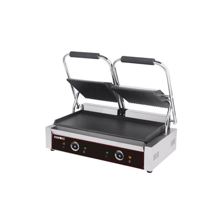 Hamoki PG-25C Twin Contact Grill Ribbed Top And Flat Bottom Plates 2 x 13amp Plug In Panini Grill