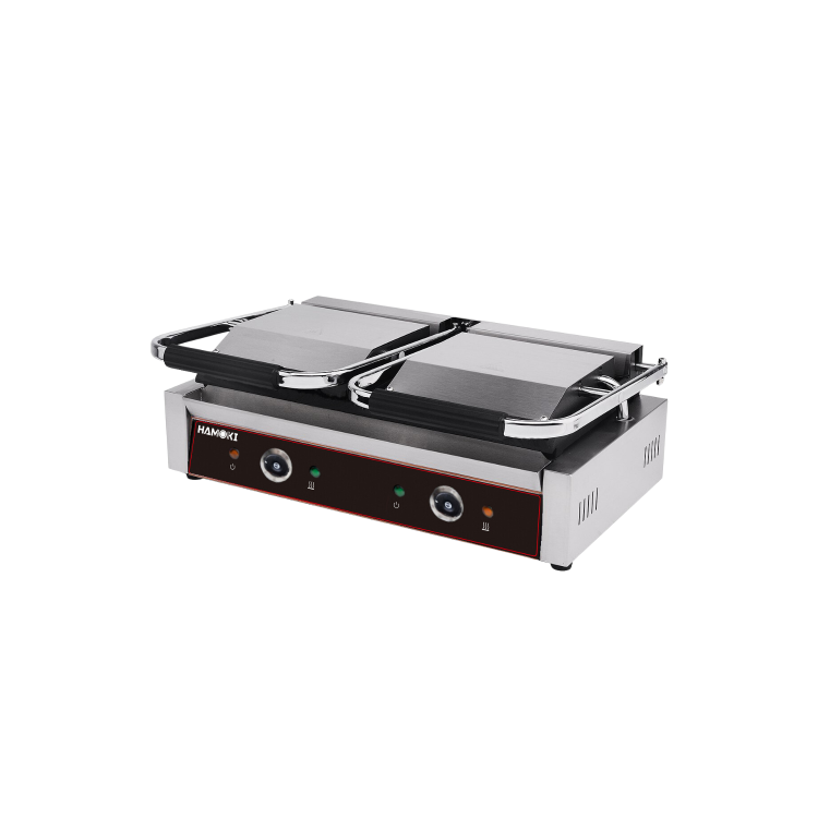 Hamoki PG-25C Twin Contact Grill Ribbed Top And Flat Bottom Plates 2 x 13amp Plug In Panini Grill