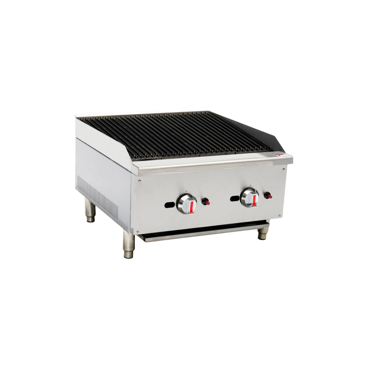 Hamoki ECB-24SX Premium Gas Countertop 2 Burner Charbroiler Dual Controls 60000 btu