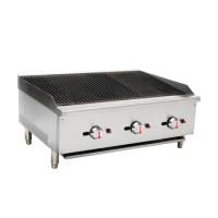 Hamoki ECB-36SX Premium Large Gas Countertop 3 Burner Charbroiler Triple Control 90000 btu