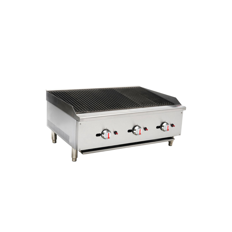 Hamoki ECB-36SX Premium Large Gas Countertop 3 Burner Charbroiler Triple Control 90000 btu