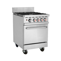 Hamoki HKR-4S Heavy Duty Commercial 4 Burner Gas Range Cooker Natural Gas On Castors Includes LPG Conversion Jets 151000 BTU - 34 kW