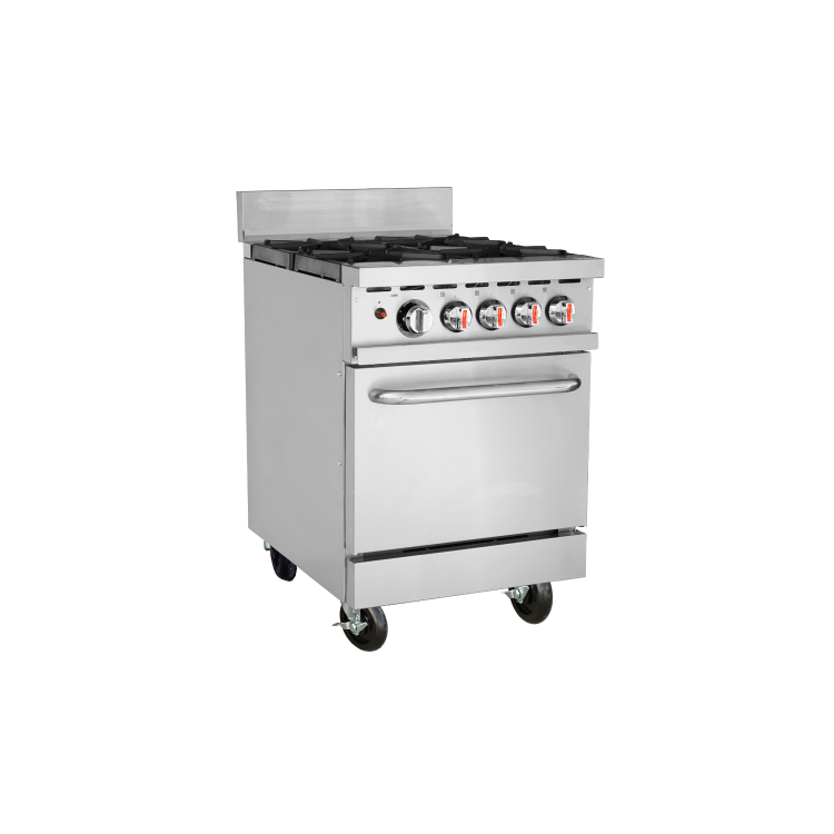 Hamoki HKR-4S Heavy Duty Commercial 4 Burner Gas Range Cooker Natural Gas On Castors Includes LPG Conversion Jets 151000 BTU - 34 kW