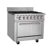 Hamoki HKR-6S Heavy Duty Commercial 6 Burner Gas Range Cooker Natural Gas On Castors Includes LPG Conversion Jets 211000 BTU - 47kW