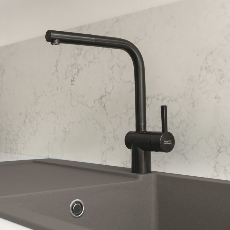 Franke Premium Black Fresno Reversible Composite Kitchen Sink & Atlas Neo Pull Out Kitchen Tap