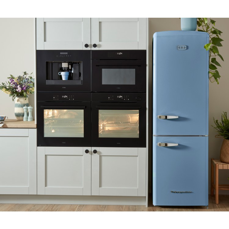 Refurbished CDA Florence Sea Holly Freestanding 330 Litre 60/40 Retro Frost Free Fridge Freezer Blue