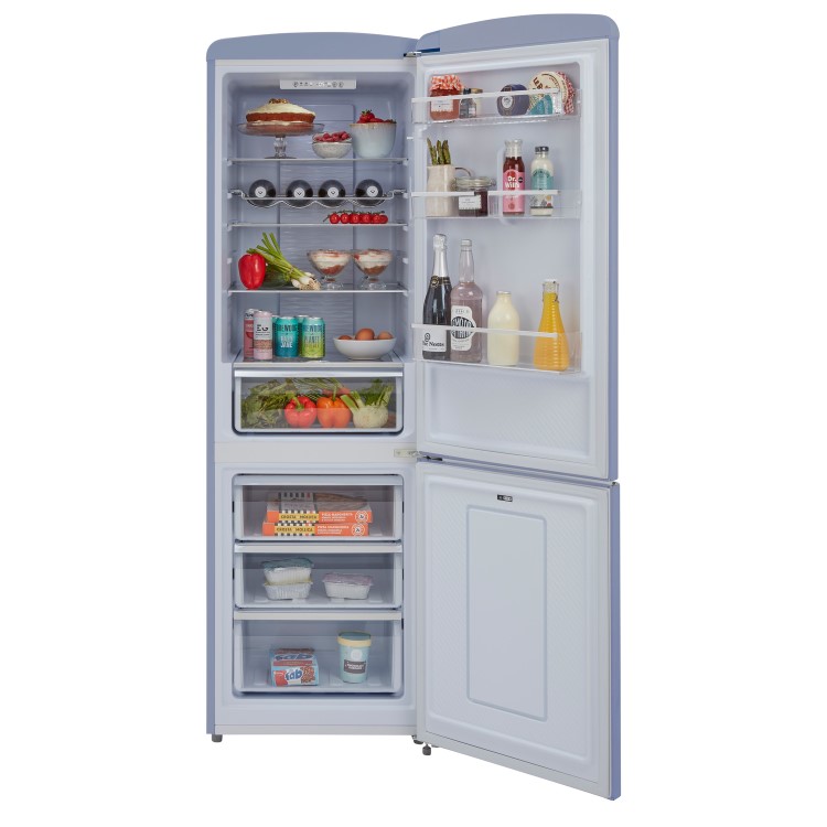 Refurbished CDA Florence Sea Holly Freestanding 330 Litre 60/40 Retro Frost Free Fridge Freezer Blue