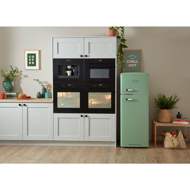 Refurbished CDA Betty Meadow Freestanding 206 Litre Top Mount Retro Fridge Freezer Green