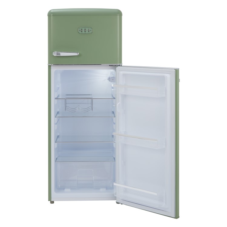 Refurbished CDA Betty Meadow Freestanding 206 Litre Top Mount Retro Fridge Freezer Green