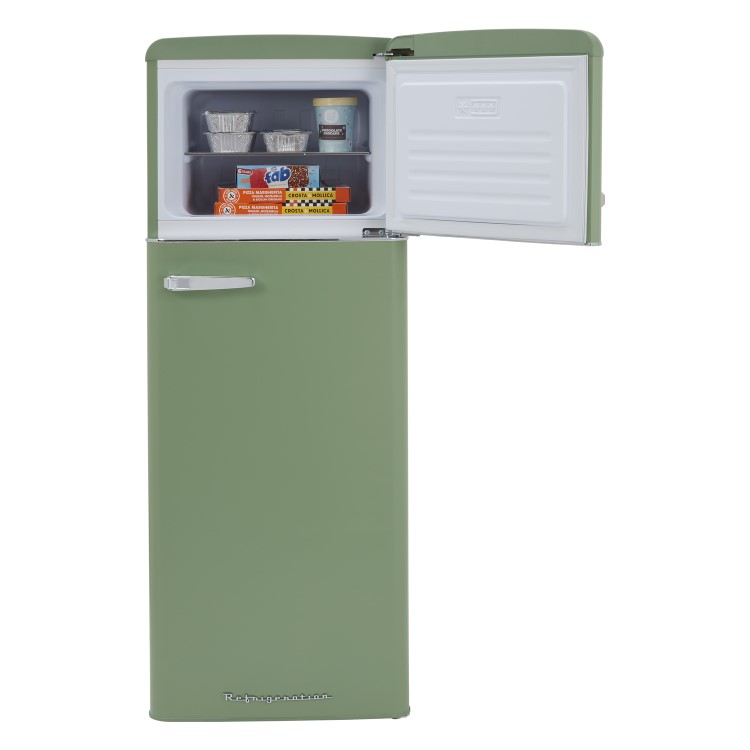 Refurbished CDA Betty Meadow Freestanding 206 Litre Top Mount Retro Fridge Freezer Green