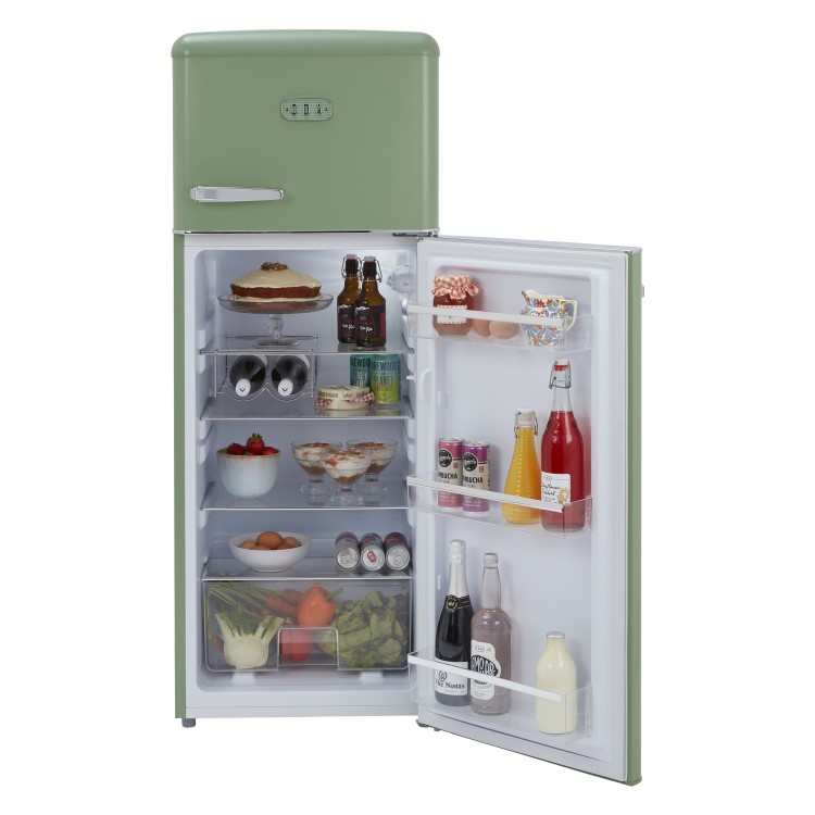 Refurbished CDA Betty Meadow Freestanding 206 Litre Top Mount Retro Fridge Freezer Green