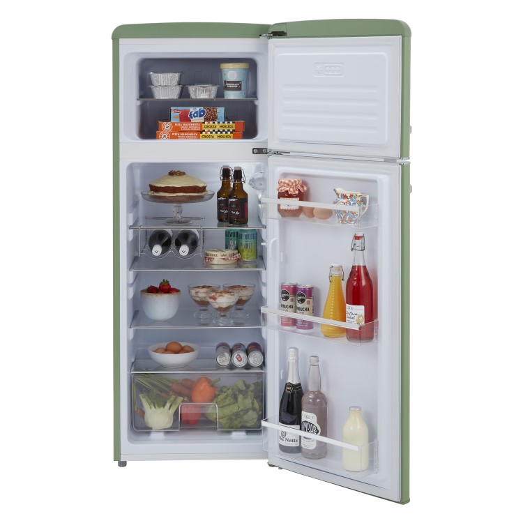 Refurbished CDA Betty Meadow Freestanding 206 Litre Top Mount Retro Fridge Freezer Green