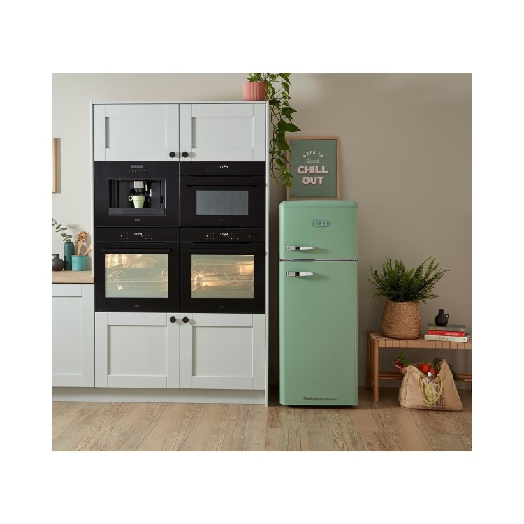 Refurbished CDA Betty Meadow Freestanding 206 Litre Top Mount Retro Fridge Freezer Green