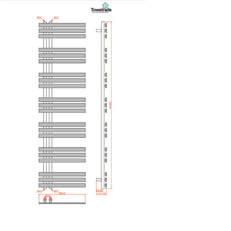 Towelrads Cobham Anthracite Heated Towel Rail Radiator - 1800 x 500mm