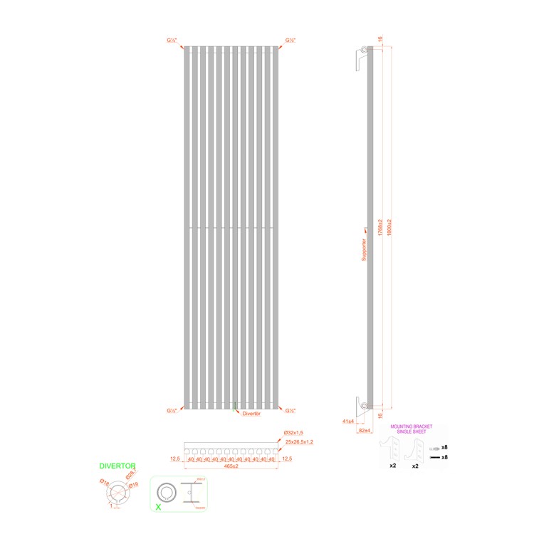 Towelrads Oxfordshire White Vertical Radiator 1800 x 465mm