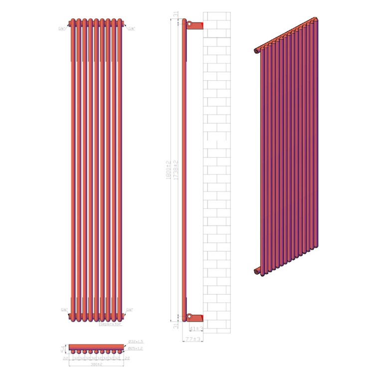 Towelrads Iridio Chrome Vertical Radiator 1800 x 300mm