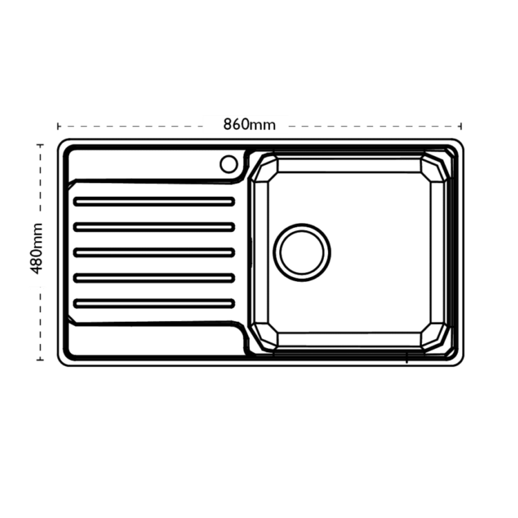 Carron Phoenix Atoll Single Bowl Chrome Stainless Steel Kitchen Sink- Left Hand Drainer