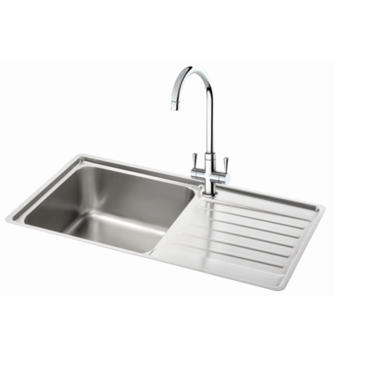 Carron Phoenix Atoll Single Bowl Chrome Stainless Steel Kitchen Sink- Right Hand Drainer