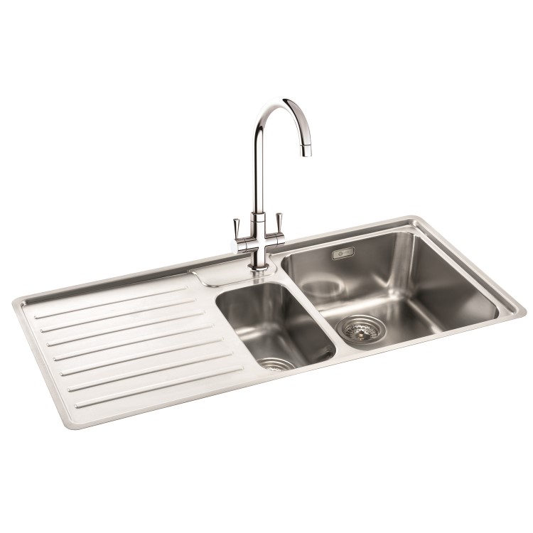 Carron Phoenix Atoll Double Bowl Chrome Stainless Steel Kitchen Sink- Left Hand Drainer