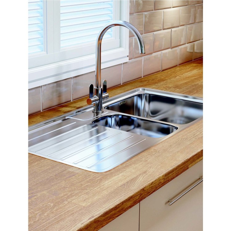 Carron Phoenix Atoll Double Bowl Chrome Stainless Steel Kitchen Sink- Left Hand Drainer