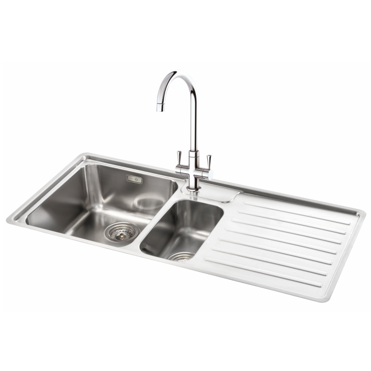 Carron Phoenix Atoll 1.5 Bowl Chrome Stainless Steel Kitchen Sink- Right Hand Drainer