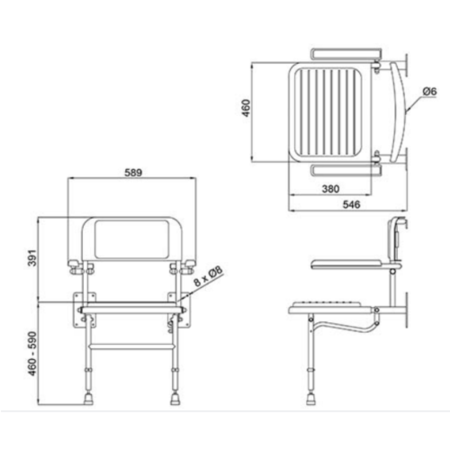 Grey Wall Mounted Folding Shower Seat With Arms - Nymas