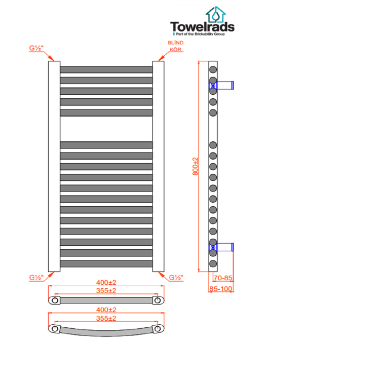 Towelrads Pisa Black Towel Radiator 800 x 400mm