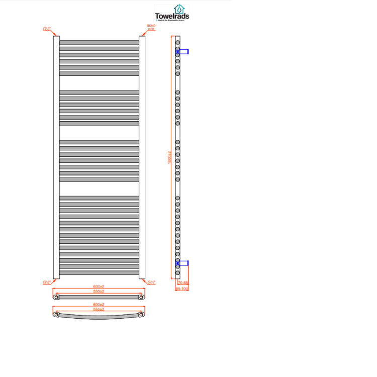 Towelrads Pisa Black Towel Radiator 1600 x 600mm