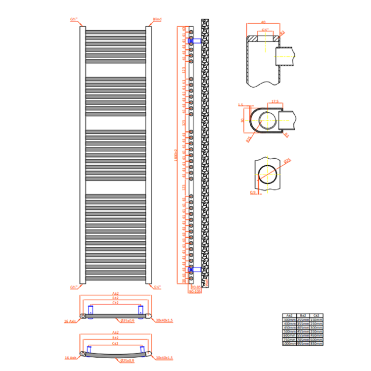 Towelrads Pisa Black Towel Radiator 1800 x 400mm