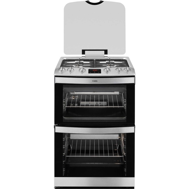 AEG 17166GM-MN 60cm Double Oven Gas Cooker With Lid - Stainless Steel