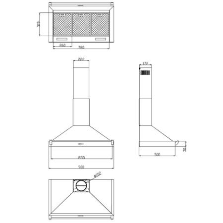 Stoves S900 Richmond 90cm Wide Chimney Cooker Hood Cream