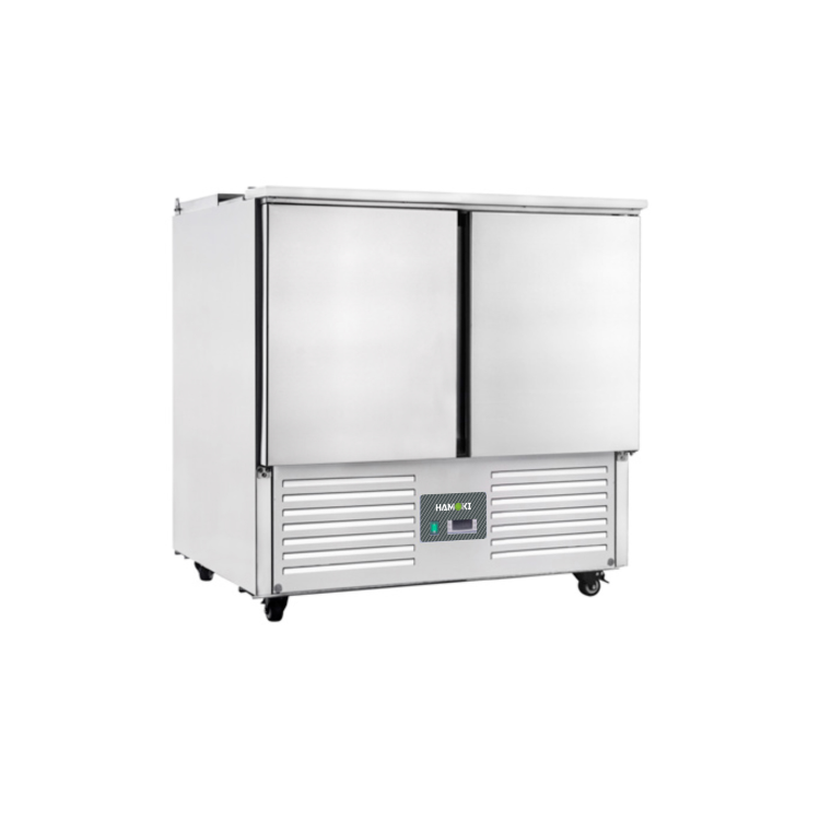 Hamoki S900 2 Door Refrigerated Salad Prep Counter With Lid and Polyethylene Cutting Board 215ltr