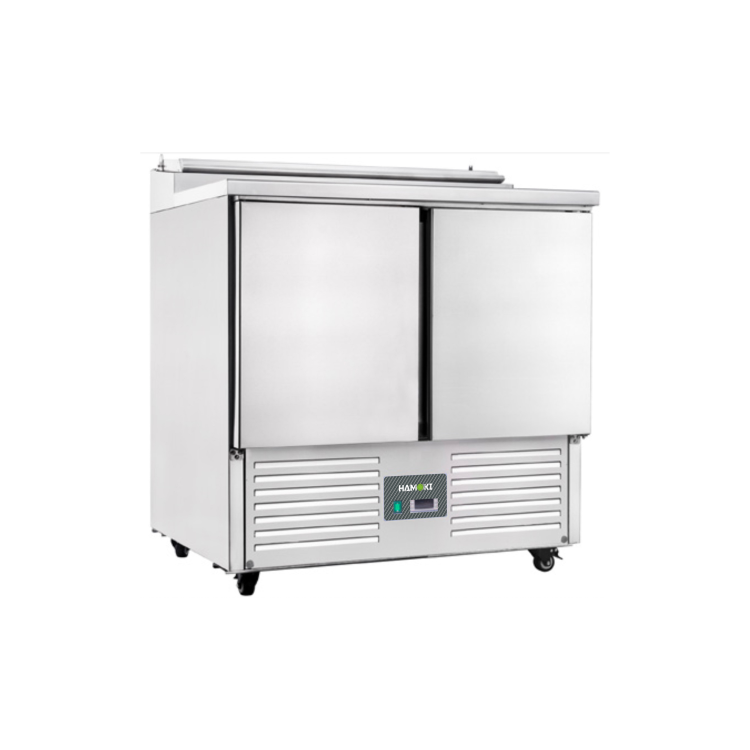 Hamoki PS200 2 Door Refrigerated Salad - Pizza Prep Counter 5 x GN1/6 Gastronorm Well And Lid Stainless Steel 215ltr