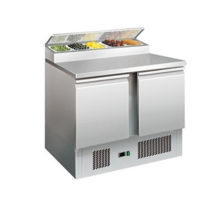 Hamoki PS200 2 Door Refrigerated Salad - Pizza Prep Counter 5 x GN1/6 Gastronorm Well And Lid Stainless Steel 215ltr