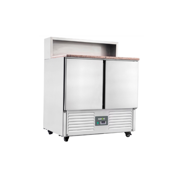 Hamoki PS900 2 Door Refrigerated Salad - Pizza Prep Counter With Granite Worktop And Gastronorm Well 215ltr