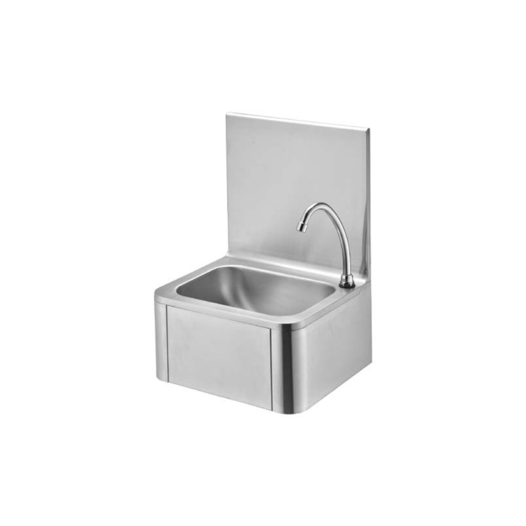 KYL43 Hamoki 400mm Knee Operated Stainless Steel Handwash Sink With Tap & Splashback