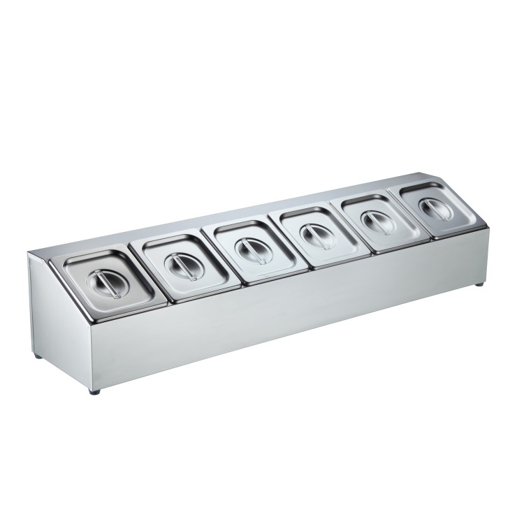 Hamoki GNR-6A Countertop GN Pan Holder & Prep Station. Includes 6 x 1/6 GN 100mm Deep Pans & Lids