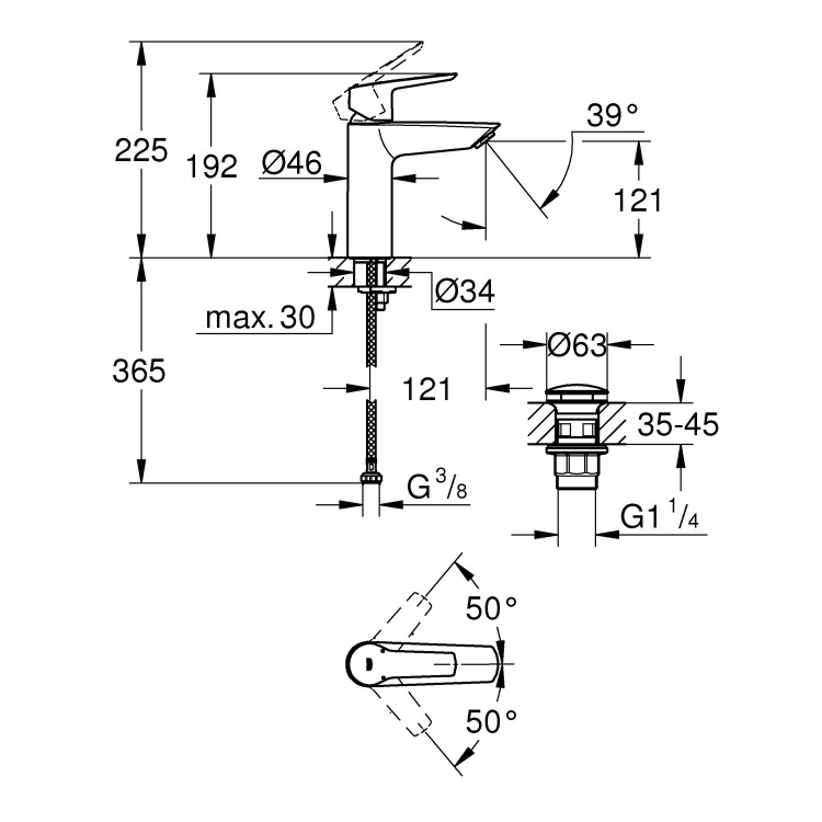 GRADE A1 - Grohe Start SilkMove EnergySaving Mono Basin Mixer Tap with Waste - Matt Black